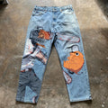Anime Jeans: Y2K Digital Print Wide Leg Denim