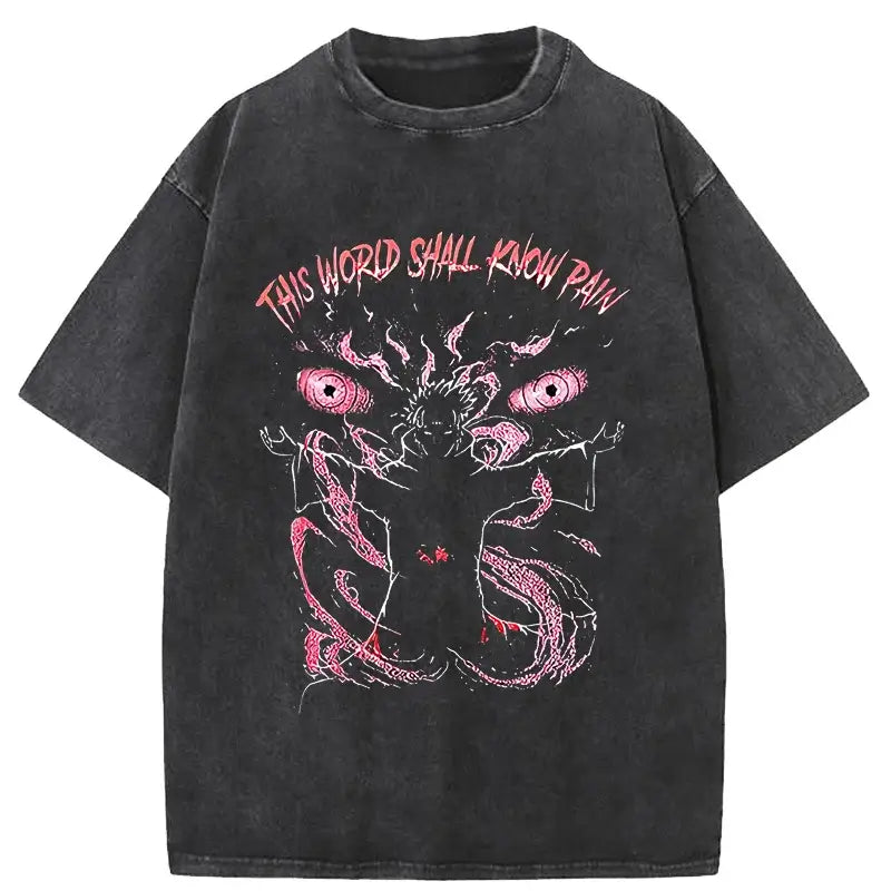 Pain Printed T Shirt Anime Retro Washed Cotton Tee